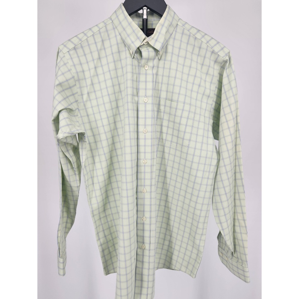 Brooks Brothers Mens XL Non-Iron Button Down Shirt Green Blue Check Cotton